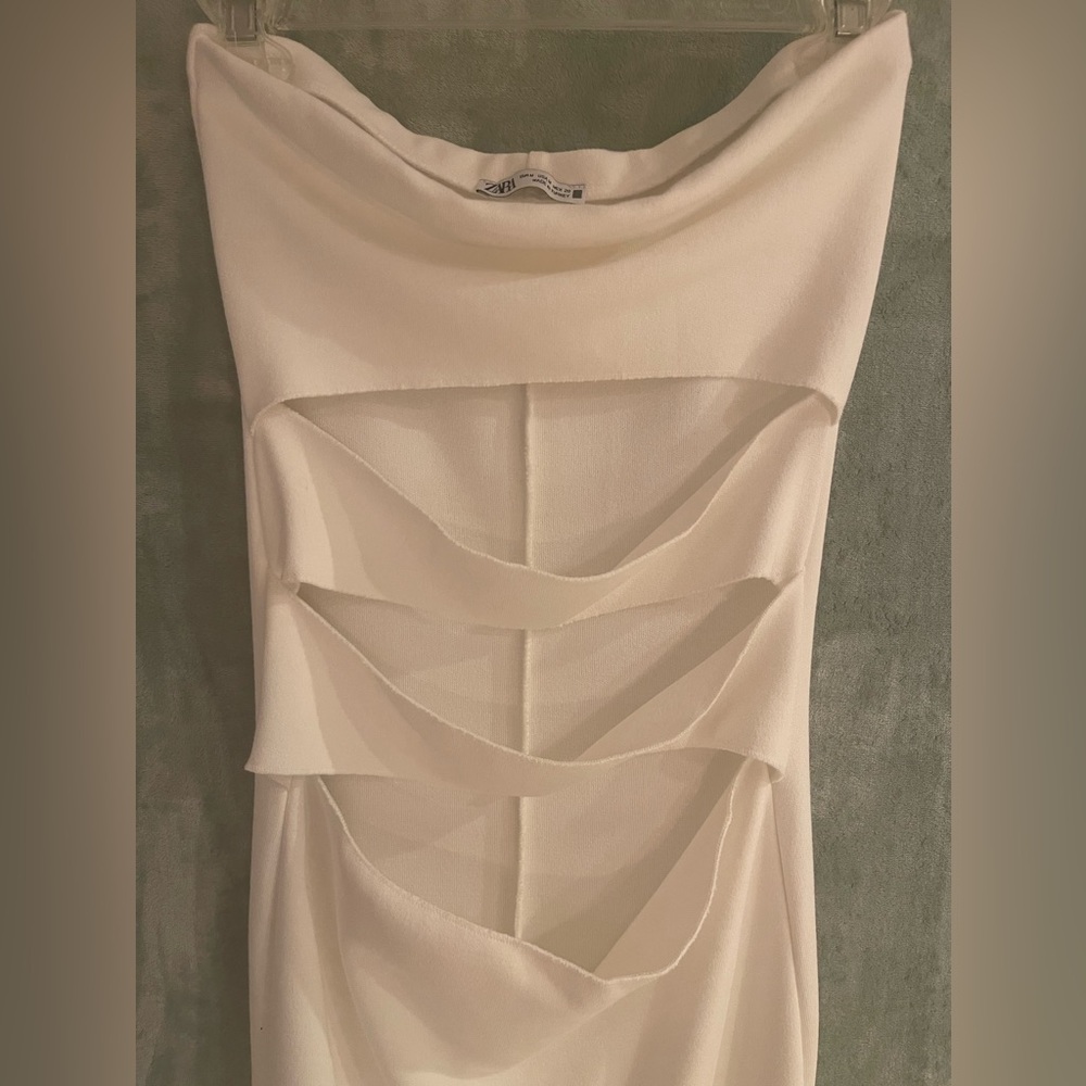 Zara White Sleeveless Ribbed Pencil Dress
